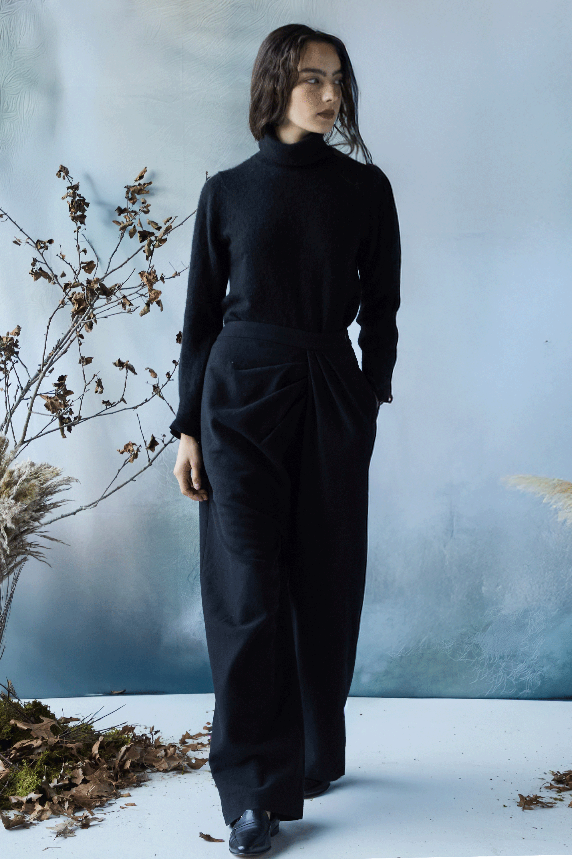 【NACHE】DISTORTED DRAPING PANTS (UNISEX) MULTI STRIPED DOBBY FABRIC UNEVENLY DYED DOUBLE LAYERED PANTS