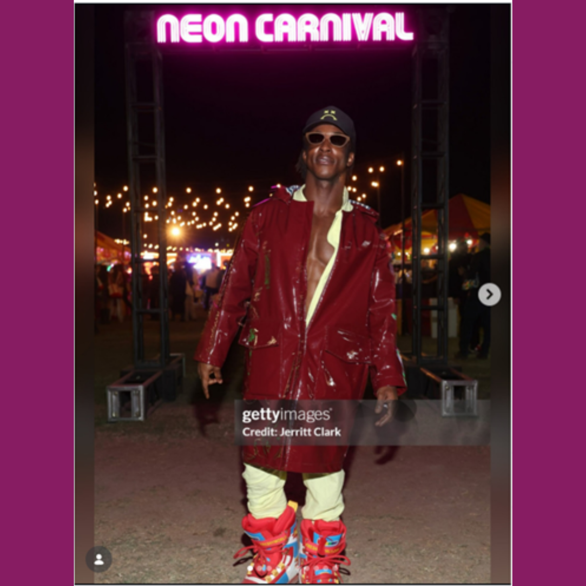 Shaka Smith in Nish Niche Yellow Jumpsuit at Coachella's Neon Carnival