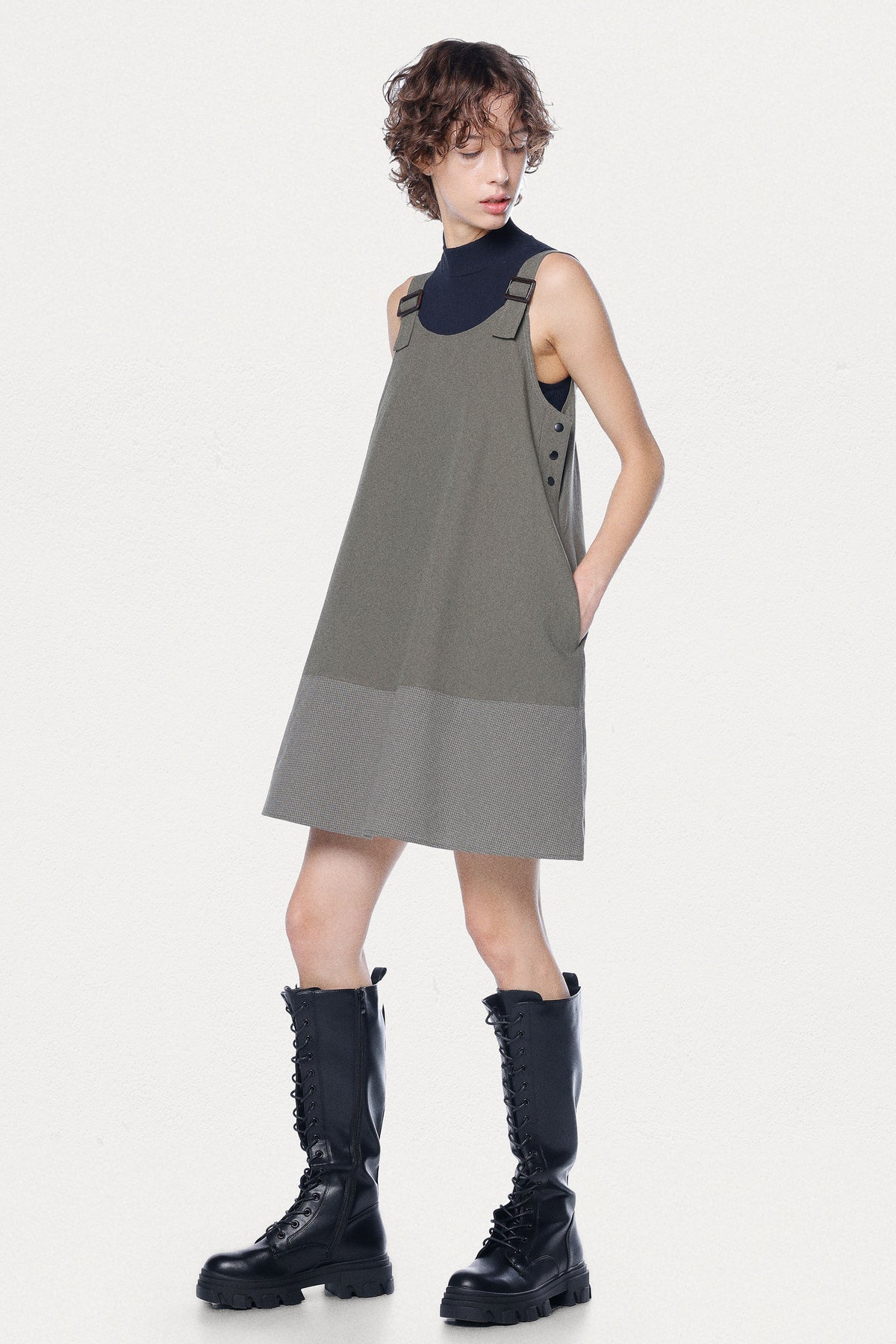 Khaki A-line Jump Mini Dress