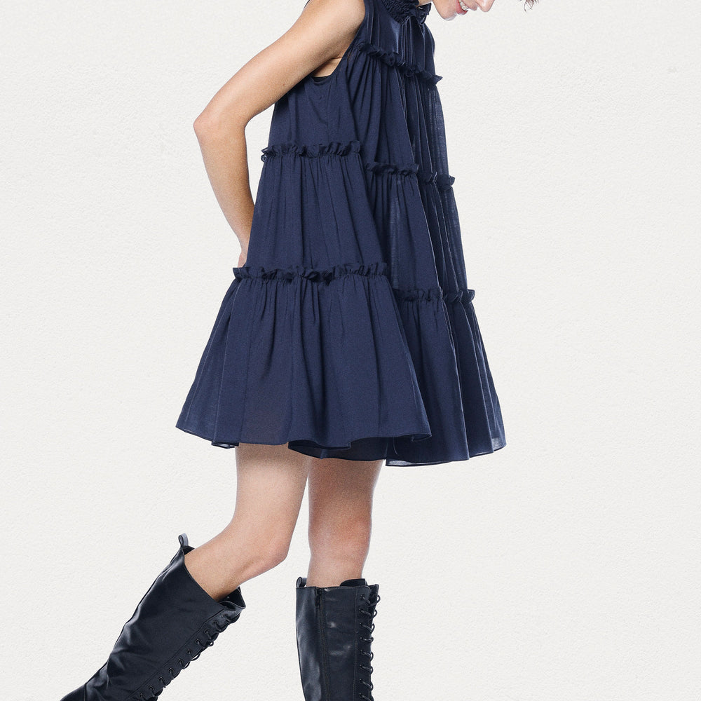 
                  
                    Navy Ruffled Mini Dress
                  
                