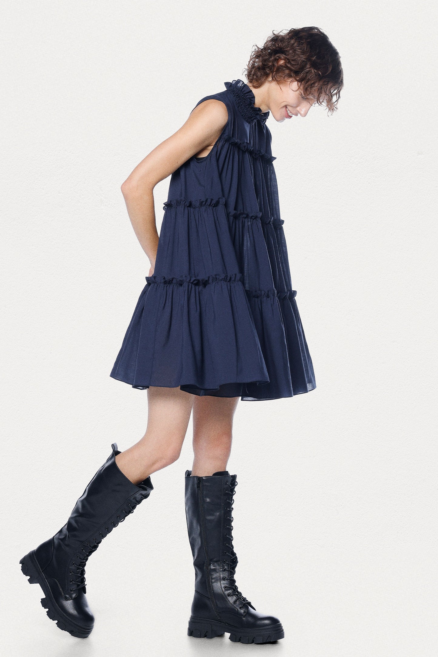 
                  
                    Navy Ruffled Mini Dress
                  
                