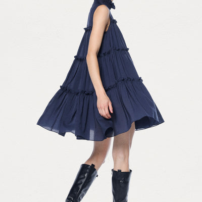 Navy Ruffled Mini Dress