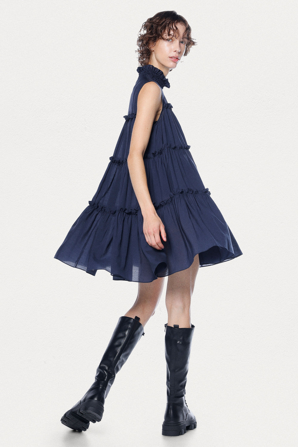 Navy Ruffled Mini Dress