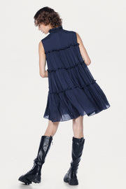 Navy Ruffled Mini Dress
