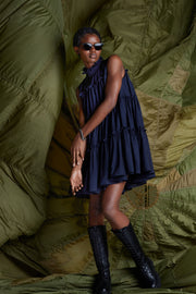 Navy Ruffled Mini Dress