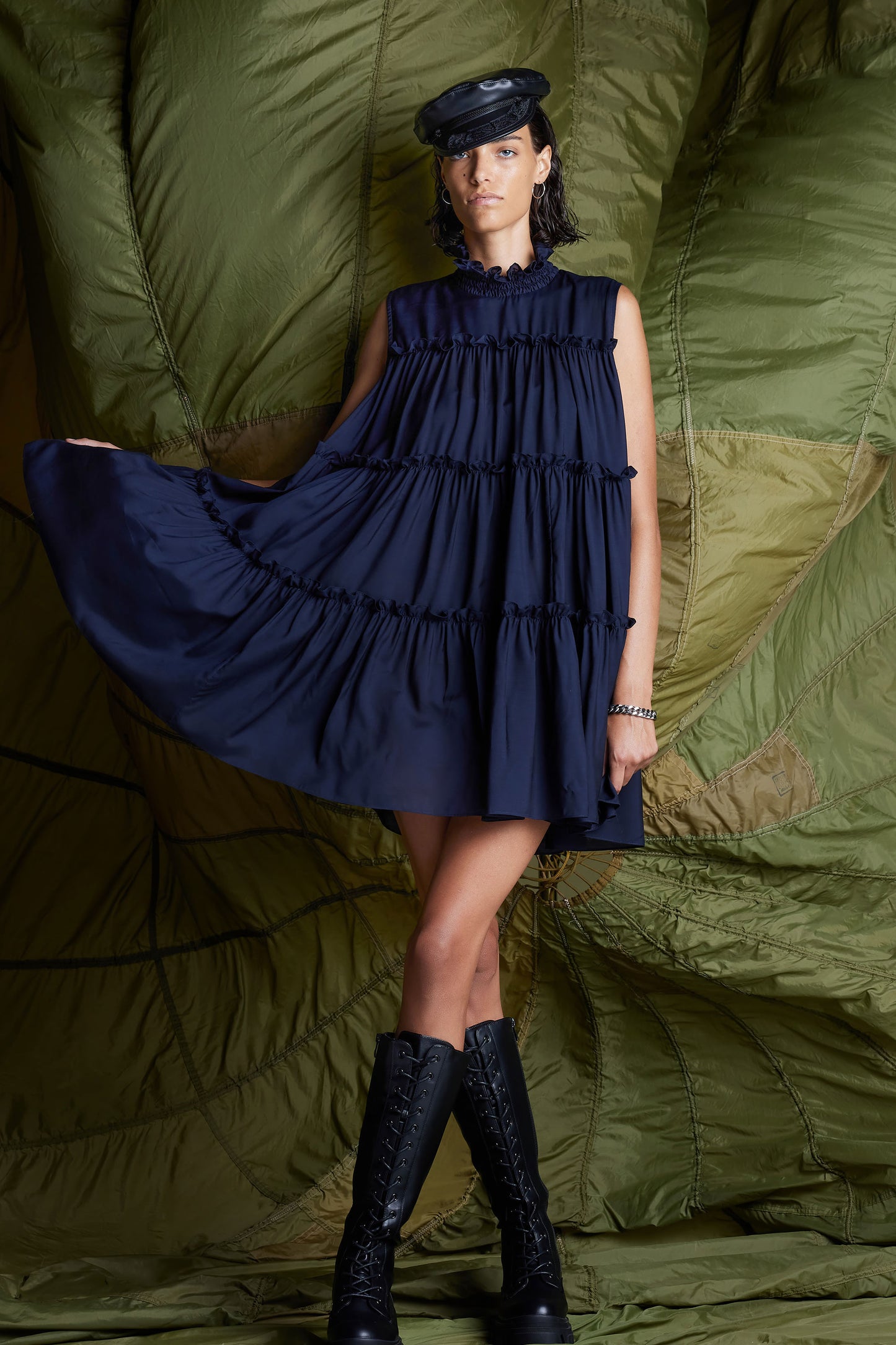 
                  
                    Navy Ruffled Mini Dress
                  
                