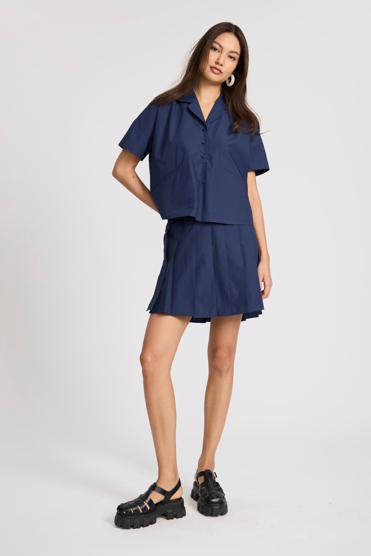 Navy Dune Button Top