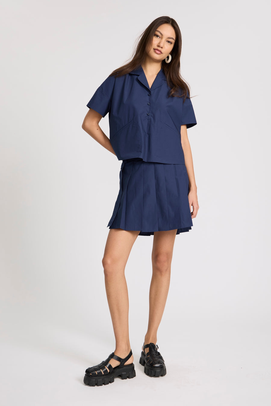 Navy Dune Button Top