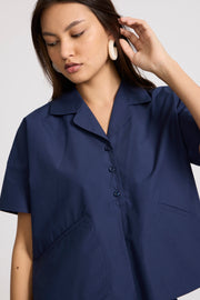 Navy Dune Button Top