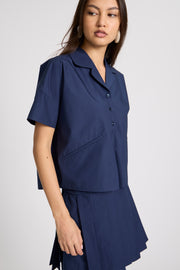 Navy Dune Button Top