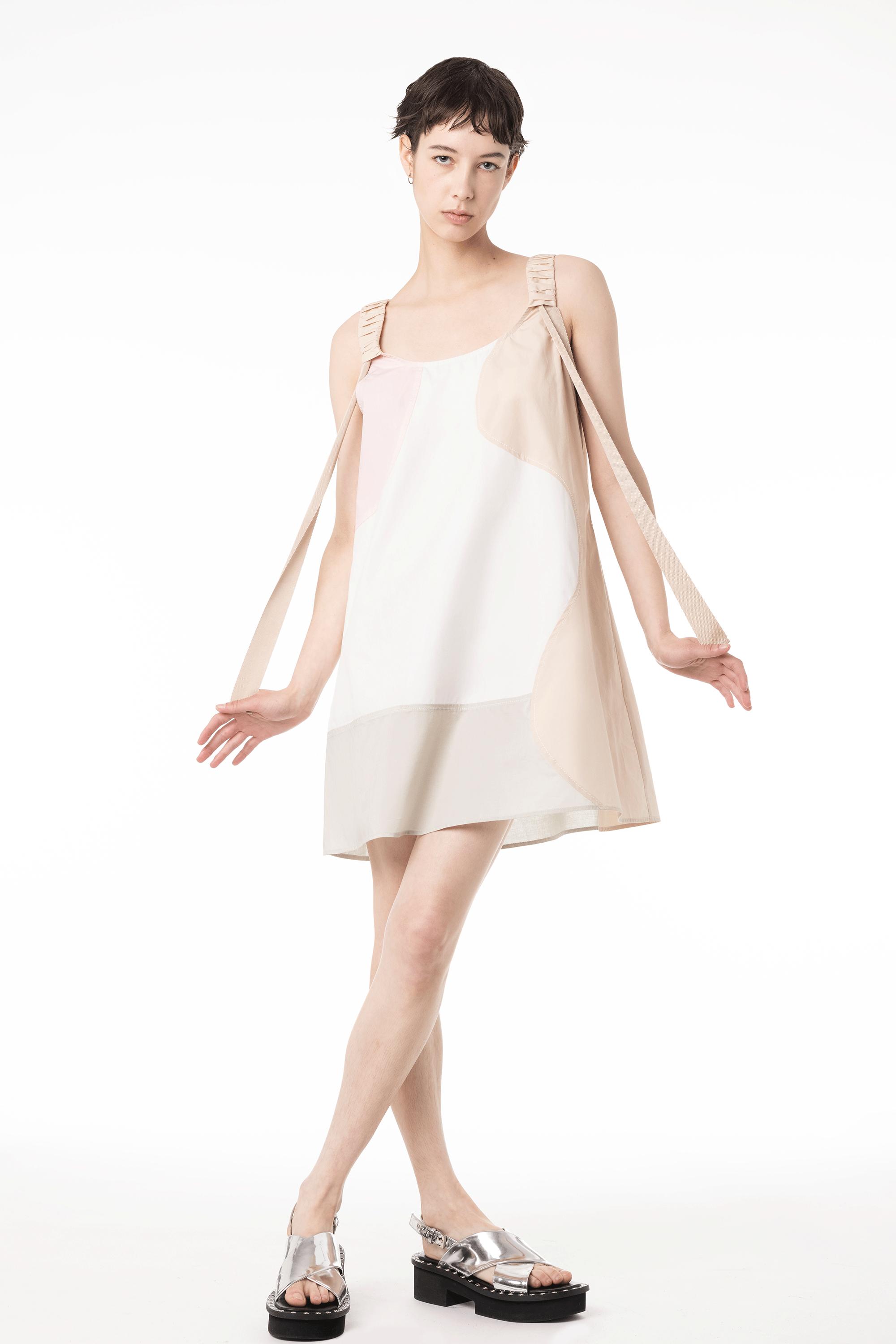 ※Nan※　Nature Design Switching Dress Premium Cool Cotton Wave Dress with Playful Patchwork | Nish
