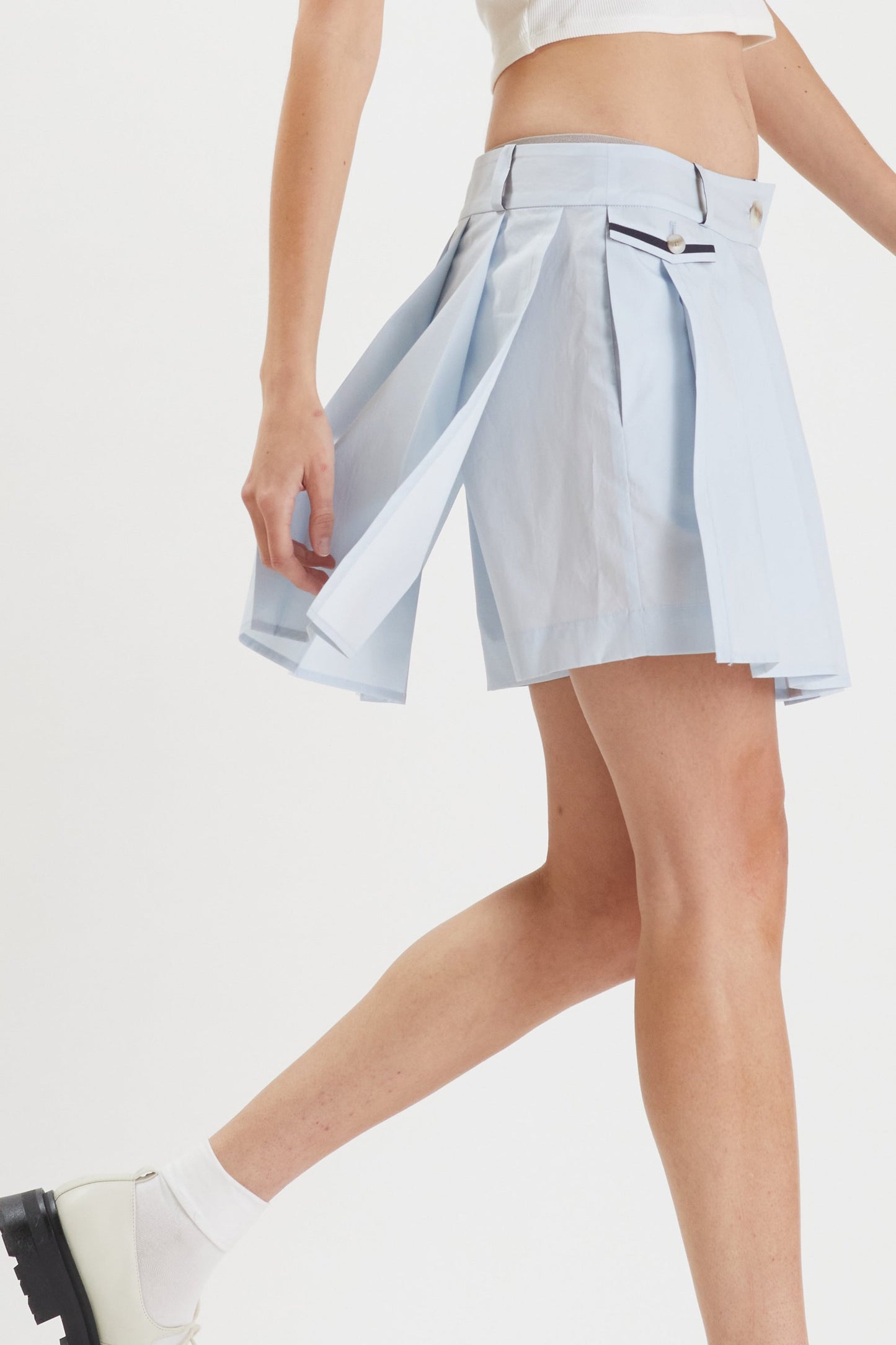 
                  
                    Baby Blue Pleated Shorts
                  
                