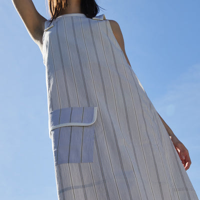 Gray Striped Apron Overall Midi Dress