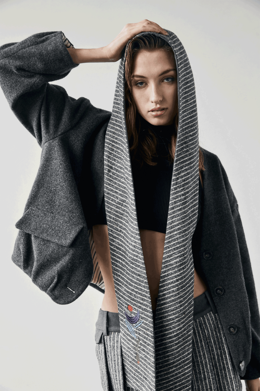 Hoody Scarf with Embroidery